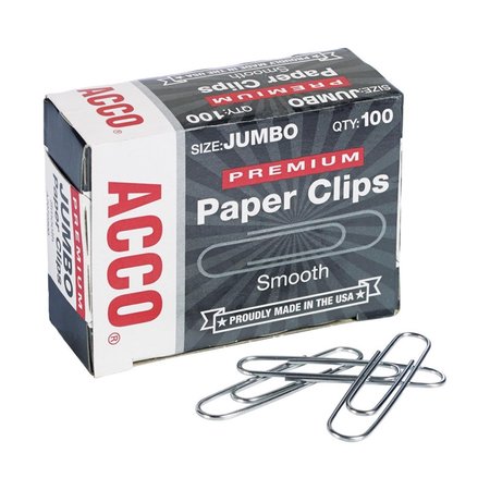 Acco Premium Jumbo Silver Paper Clips , 100PK A7072500G